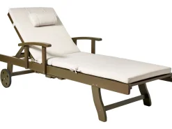 Beliani Lettino Prendisole con Cuscino AMANTEA PREMIUM II Legno d'acacia Beige chiaro Beige Marrone