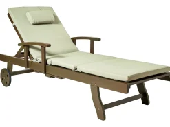 Best Beliani Lettino Prendisole con Cuscino AMANTEA PREMIUM II Legno d'acacia Verde Verde Marrone