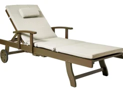 Discount Beliani Lettino Prendisole con Cuscino AMANTEA PREMIUM II Legno d'acacia Tortora Beige Marrone