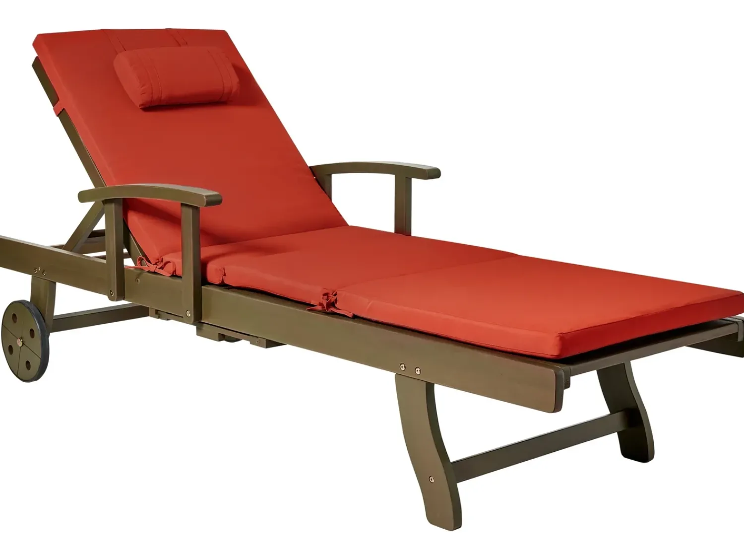 Outlet Beliani Lettino Prendisole con Cuscino AMANTEA PREMIUM II Legno d'acacia Rosso Rosso Marrone