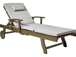 Clearance Beliani Lettino Prendisole con Cuscino AMANTEA PREMIUM II Legno d'acacia Grigio chiaro Marrone Grigio