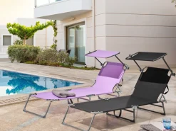 Discount Beliani Lettino Prendisole FOLIGNO Metallo Nero Argento Nero