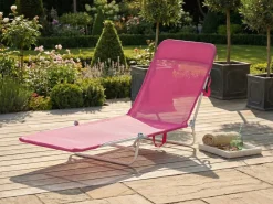 New Beliani Lettino Prendisole KASTORIA Metallo Fucsia Bianco Rosa