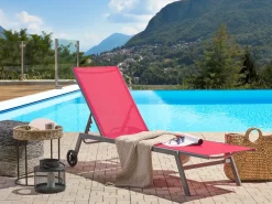 Best Beliani Lettino Prendisole LEVANZO Metallo Rosso Rosso Nero