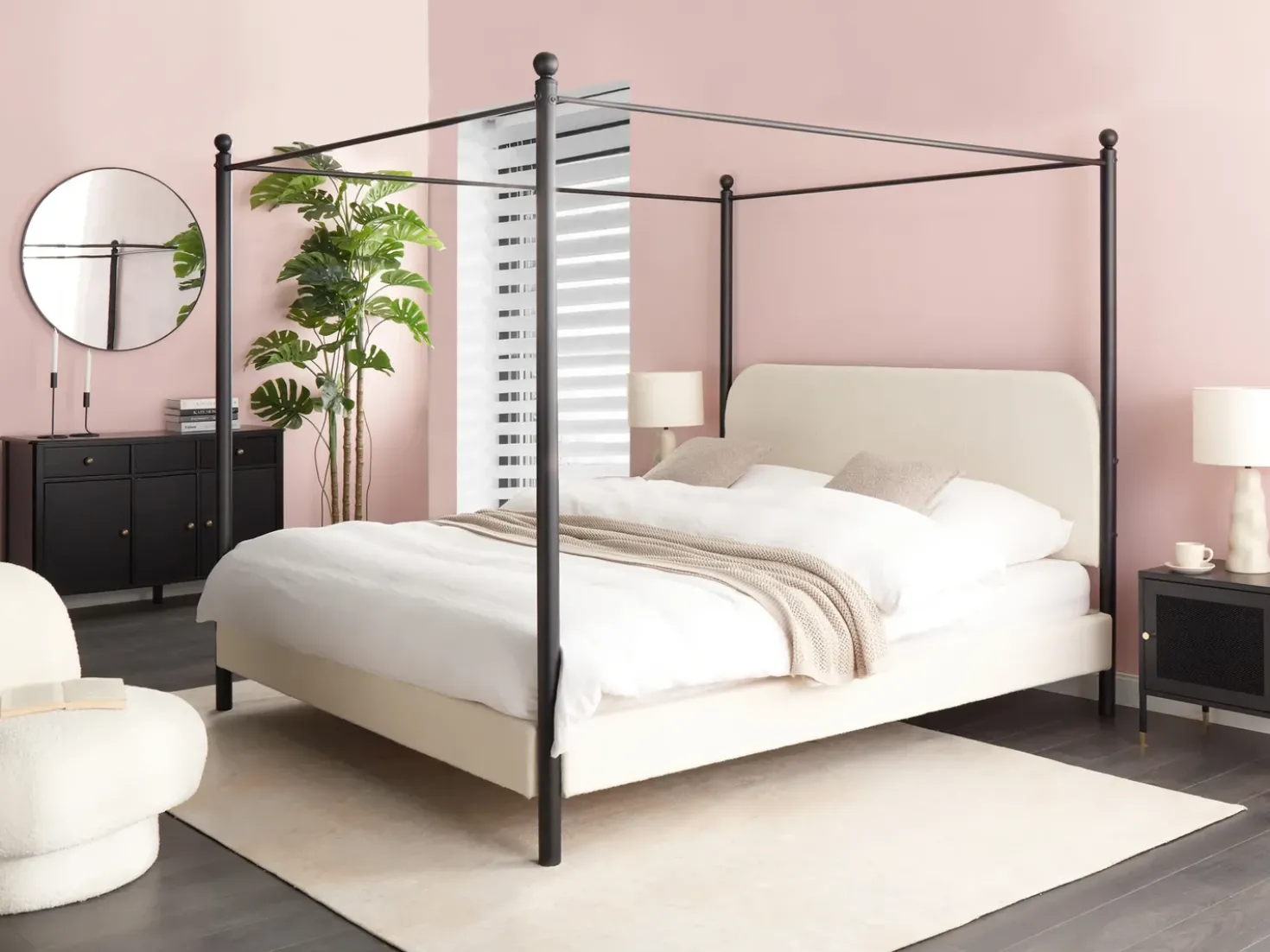 Letto a baldacchino Bouclé DANNEMOIS 180 x 200 cm Bianco sporco