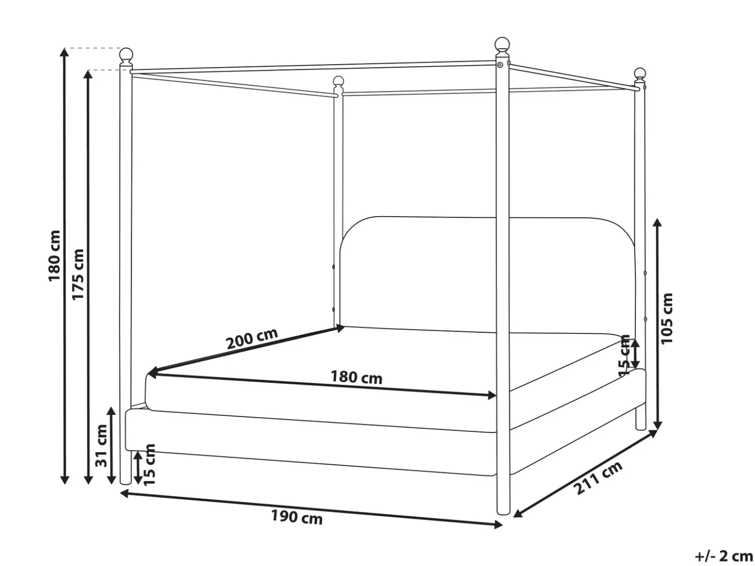 Letto a baldacchino Bouclé DANNEMOIS 180 x 200 cm Beige