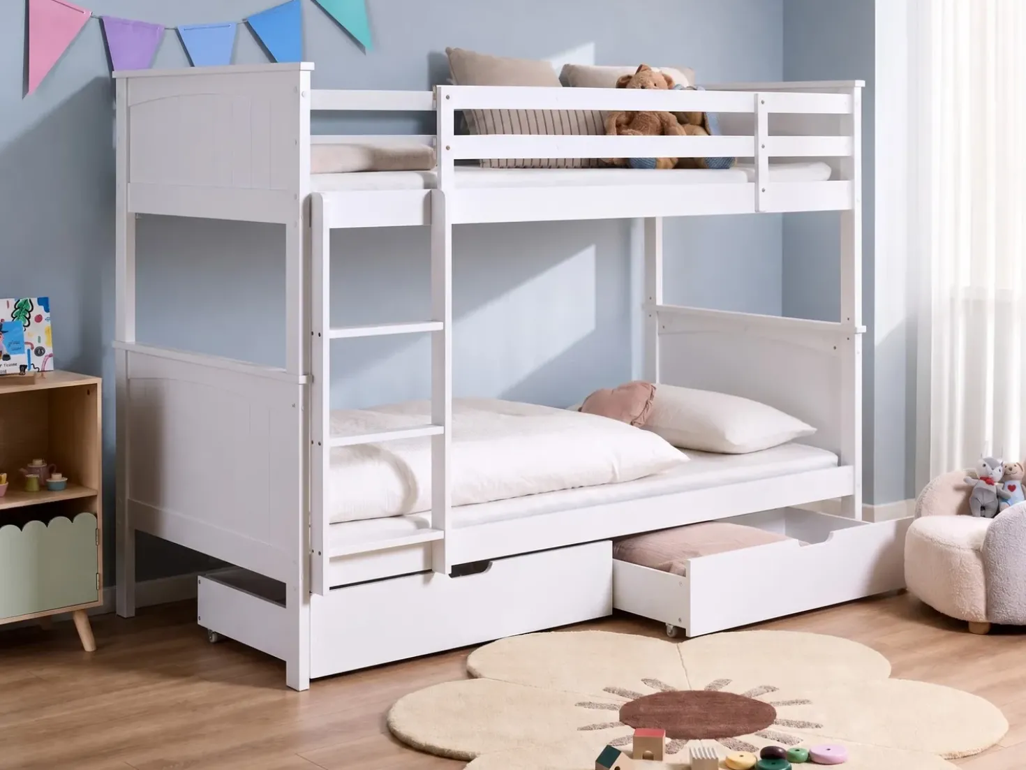 Letto a castello con cassetti Legno di pino ALBON 90 x 200 cm Bianco