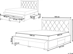 Letto con cassetti contenitori Velluto LIEVIN 180 x 200 cm Beige chiaro