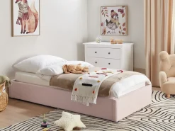 Letto con ottomano senza testata Bouclé DINAN 90 x 200 cm Rosa pastello