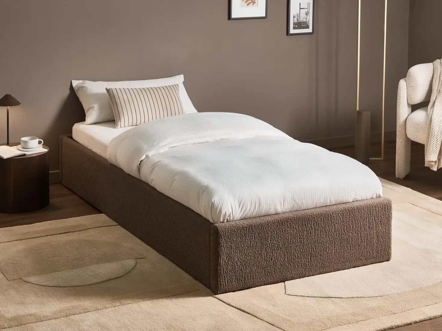 Letto con ottomano senza testata Bouclé DINAN 90 x 200 cm Tortora