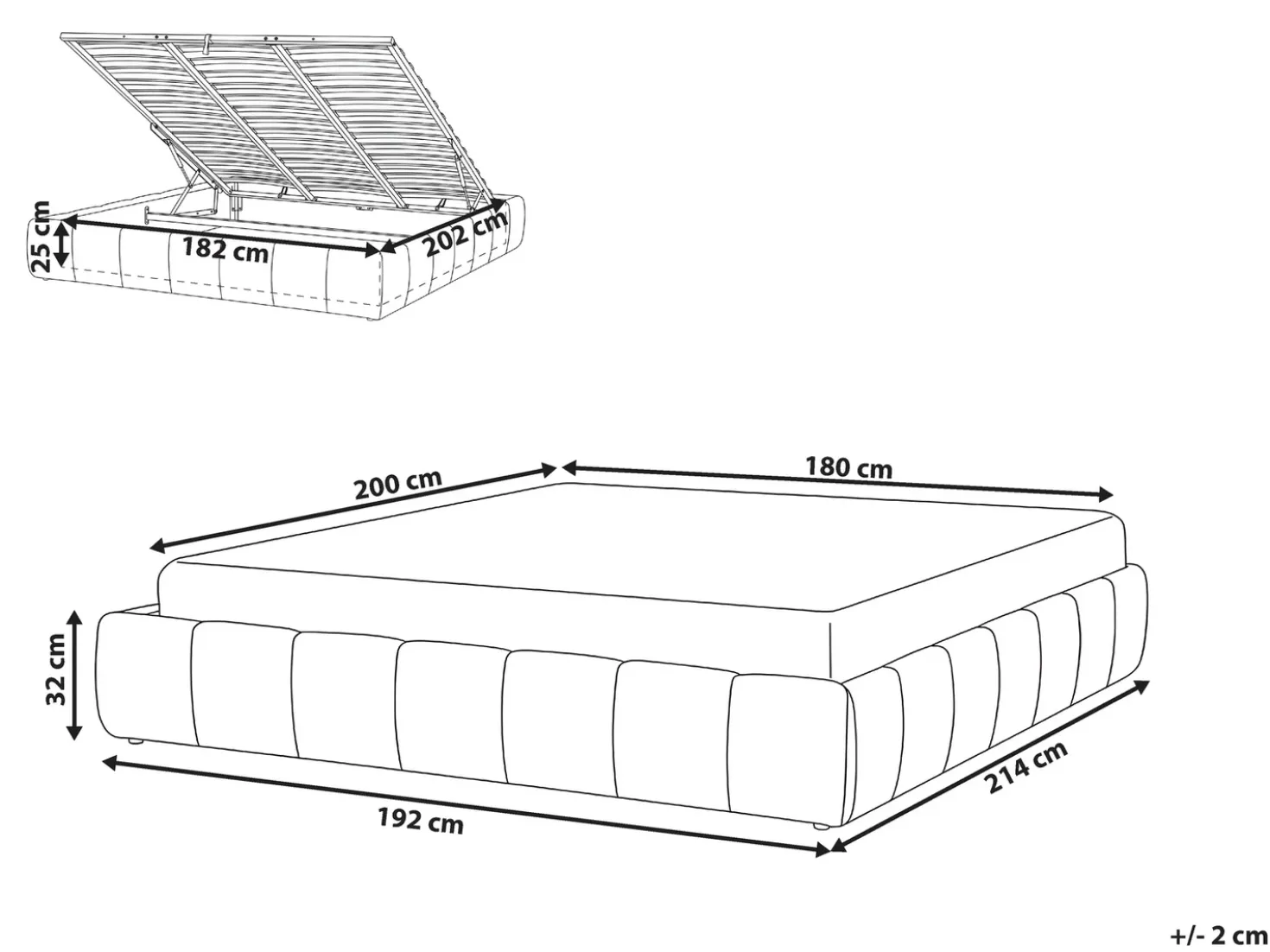 Letto con ottomano senza testata Tessuto GENAS 180 x 200 cm Beige chiaro