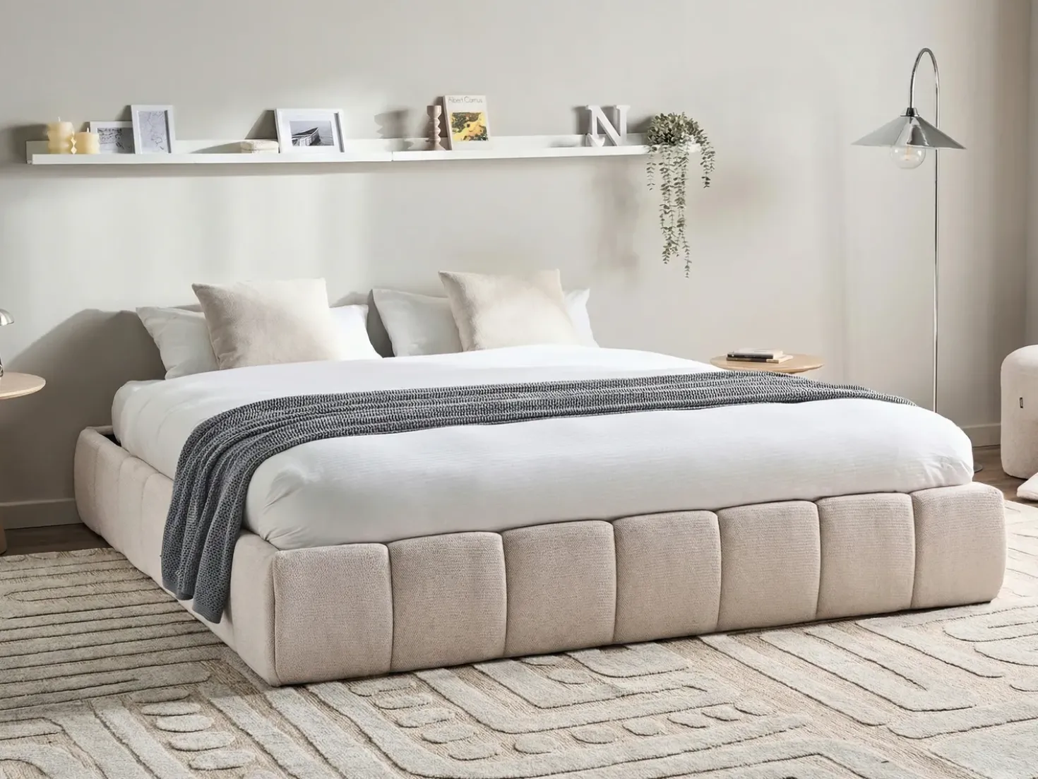 Letto con ottomano senza testata Tessuto GENAS 180 x 200 cm Beige chiaro