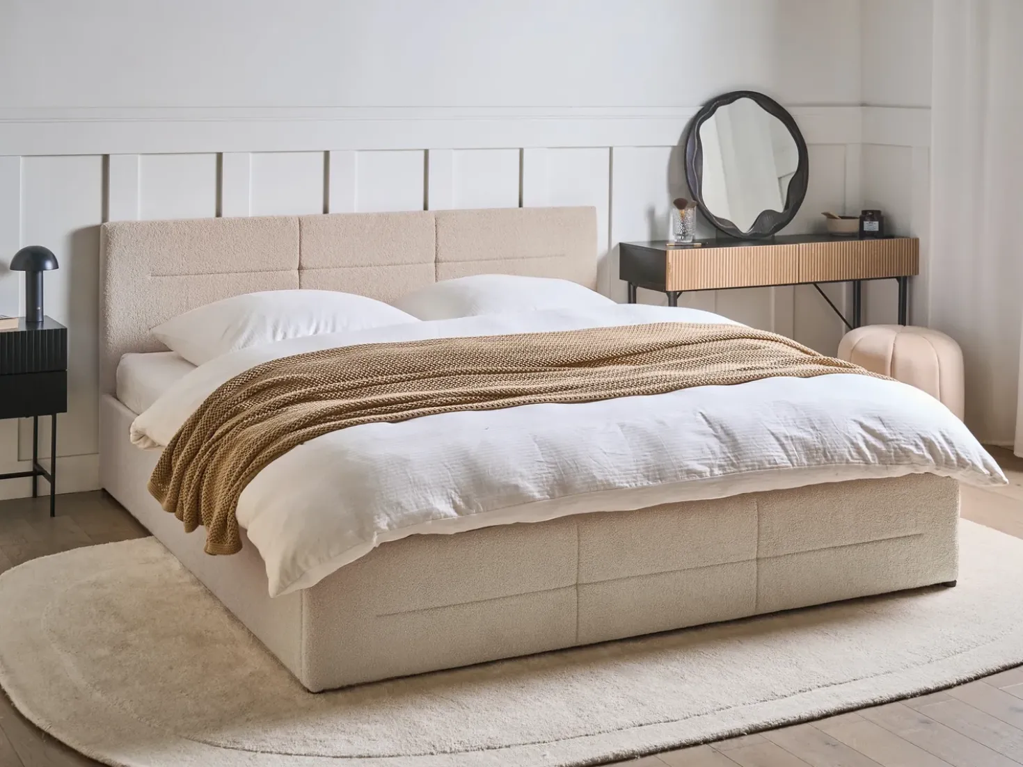 Letto contenitore Bouclé MASSOGNES 180 x 200 cm Beige