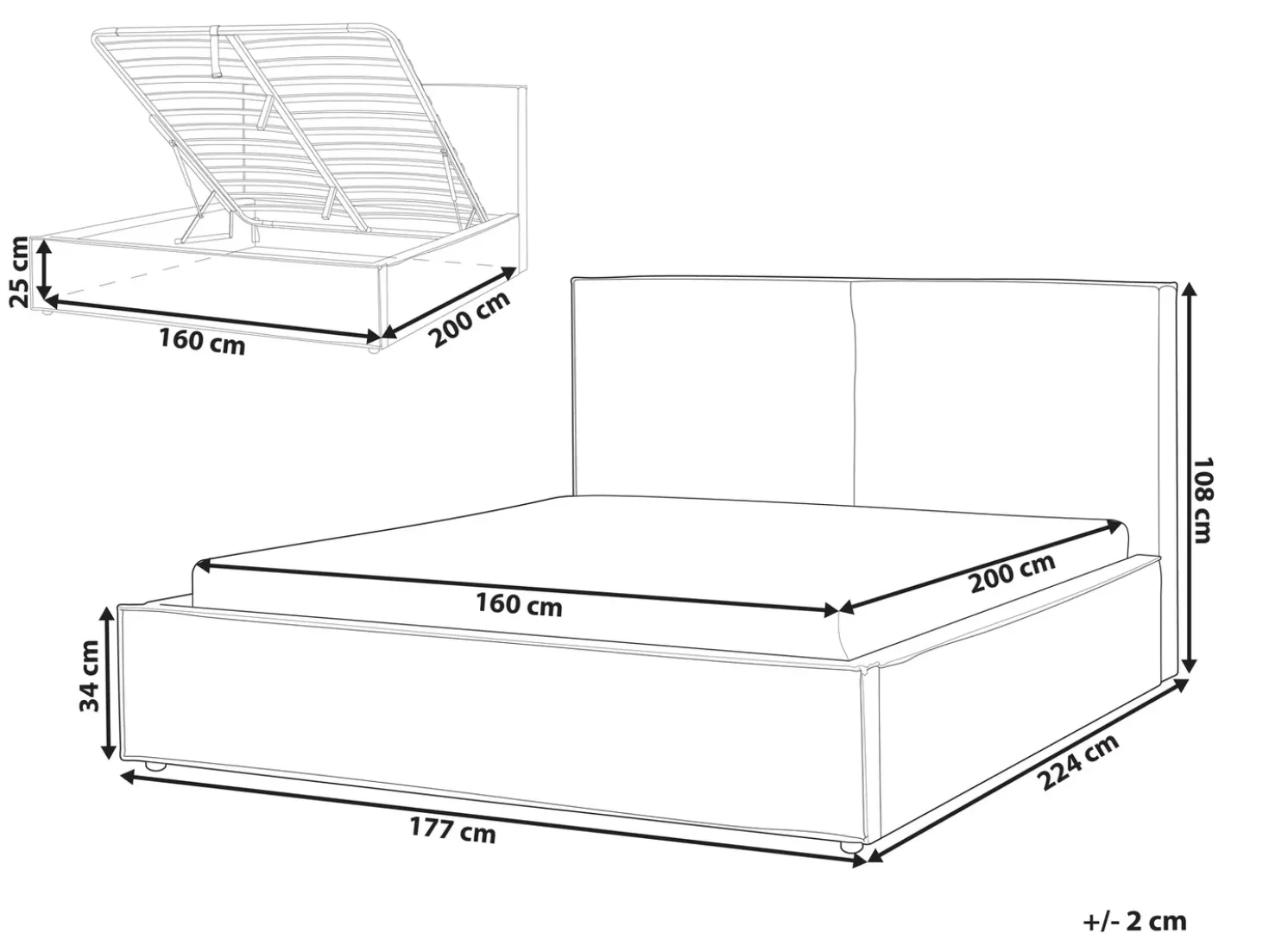 Letto contenitore Bouclé MOISSAC 160 x 200 cm Bianco sporco