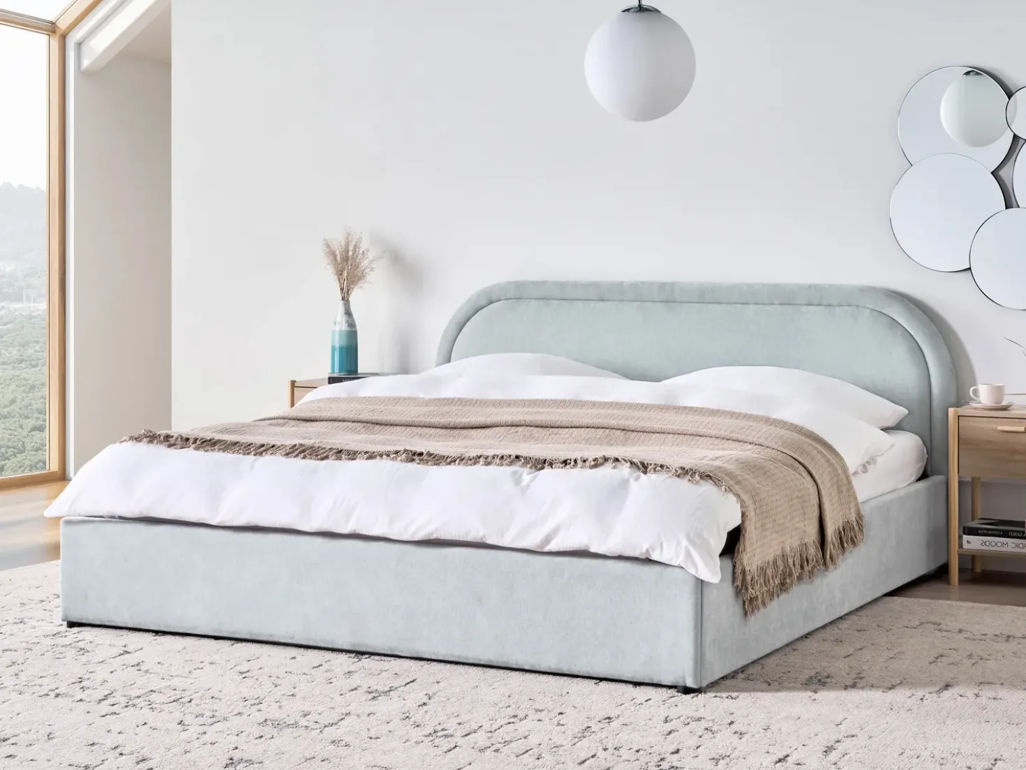 Letto contenitore Ciniglia QUILLIEN 180 x 200 cm Azzurro