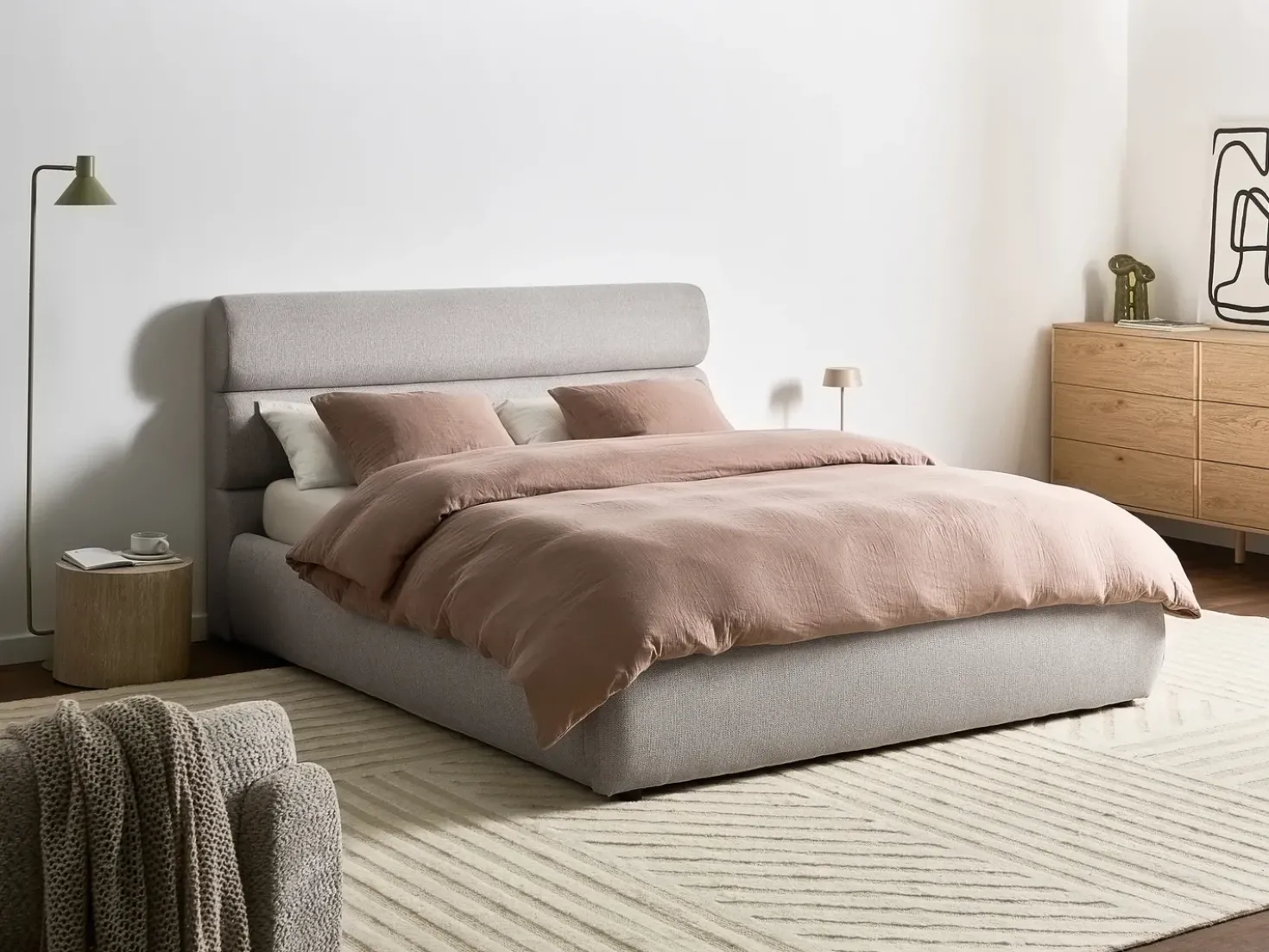 Letto contenitore Lino sintetico BONIFACIO 160 x 200 cm Grigio