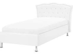 Beliani Letto contenitore Pelle sintetica METZ 90 x 200 cm Bianco Bianco Argento