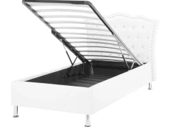 Beliani Letto contenitore Pelle sintetica METZ 90 x 200 cm Bianco Bianco Argento
