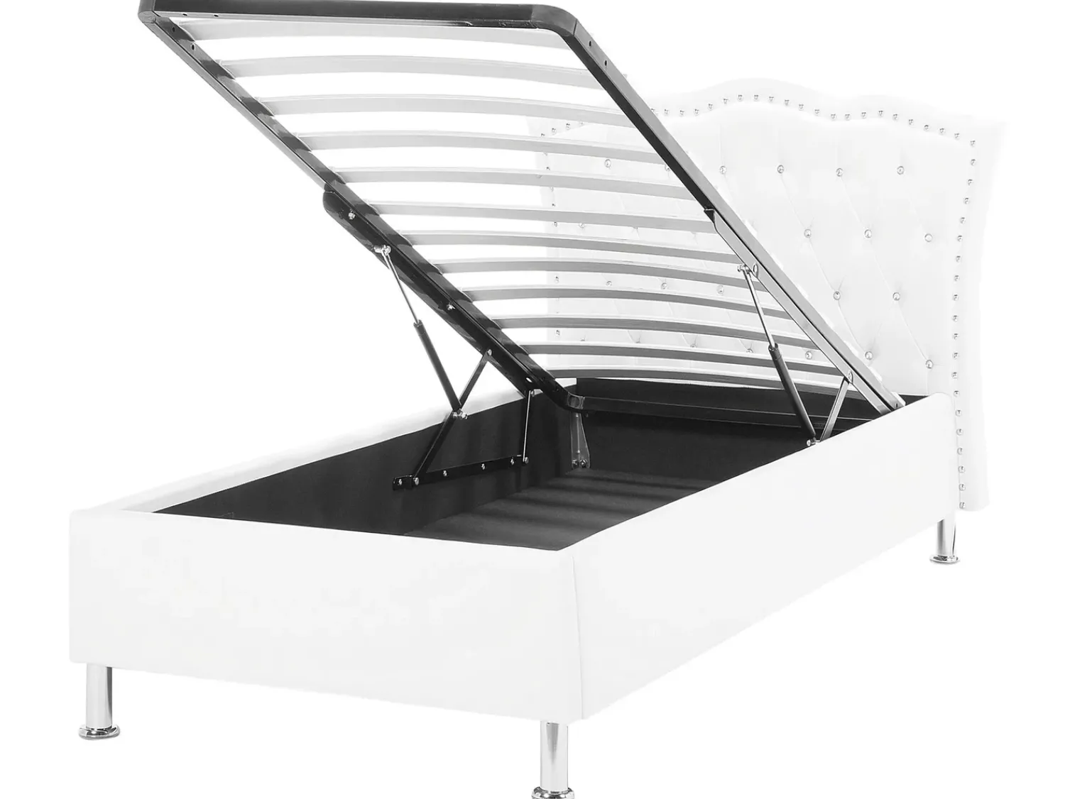 Beliani Letto contenitore Pelle sintetica METZ 90 x 200 cm Bianco Bianco Argento