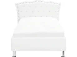 Beliani Letto contenitore Pelle sintetica METZ 90 x 200 cm Bianco Bianco Argento