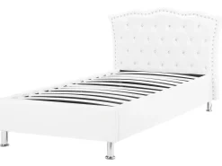 Beliani Letto contenitore Pelle sintetica METZ 90 x 200 cm Bianco Bianco Argento