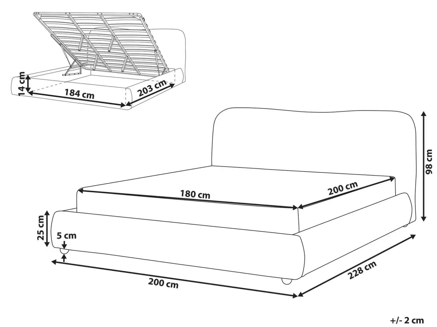 Letto contenitore Tessuto BLAGNAC 180 x 200 cm Bianco sporco