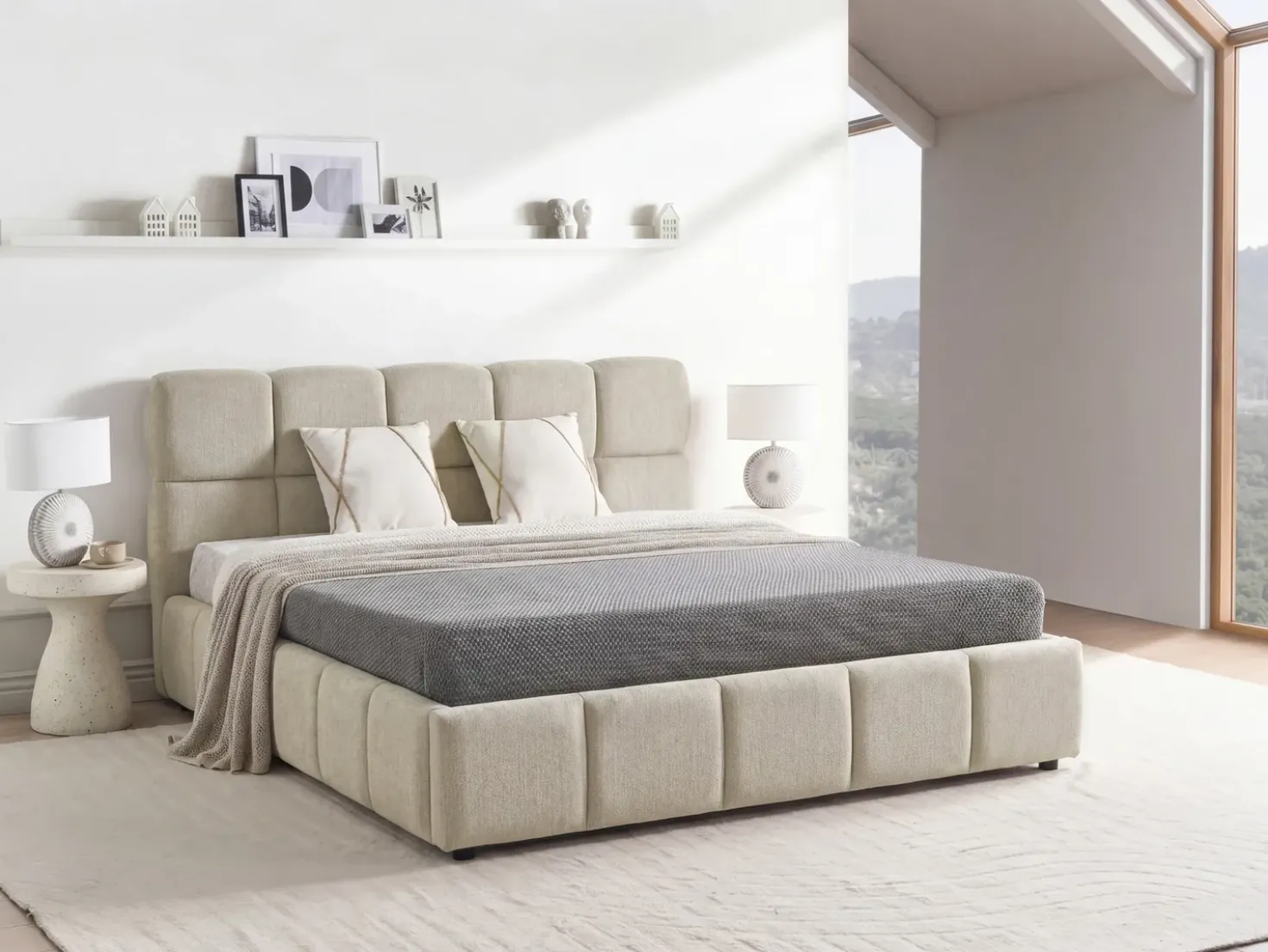 Letto contenitore Tessuto NOYON 180 x 200 cm Tortora