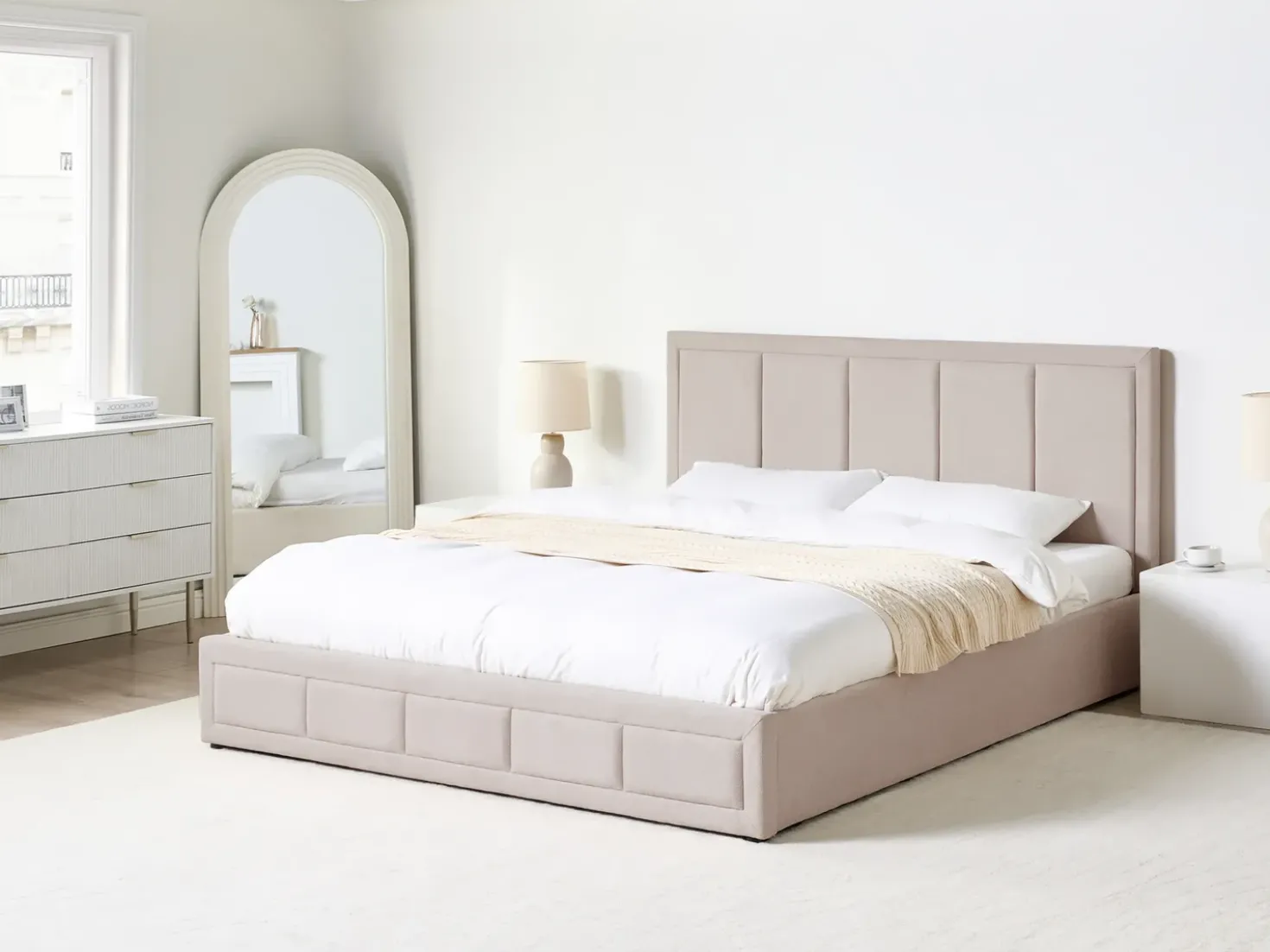 Letto contenitore Tessuto QUIBERON 180 x 200 cm Beige