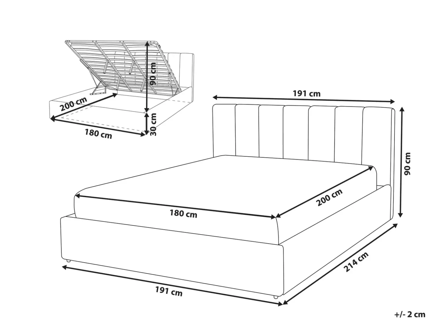 Letto contenitore Velluto DREUX 180 x 200 cm Beige chiaro