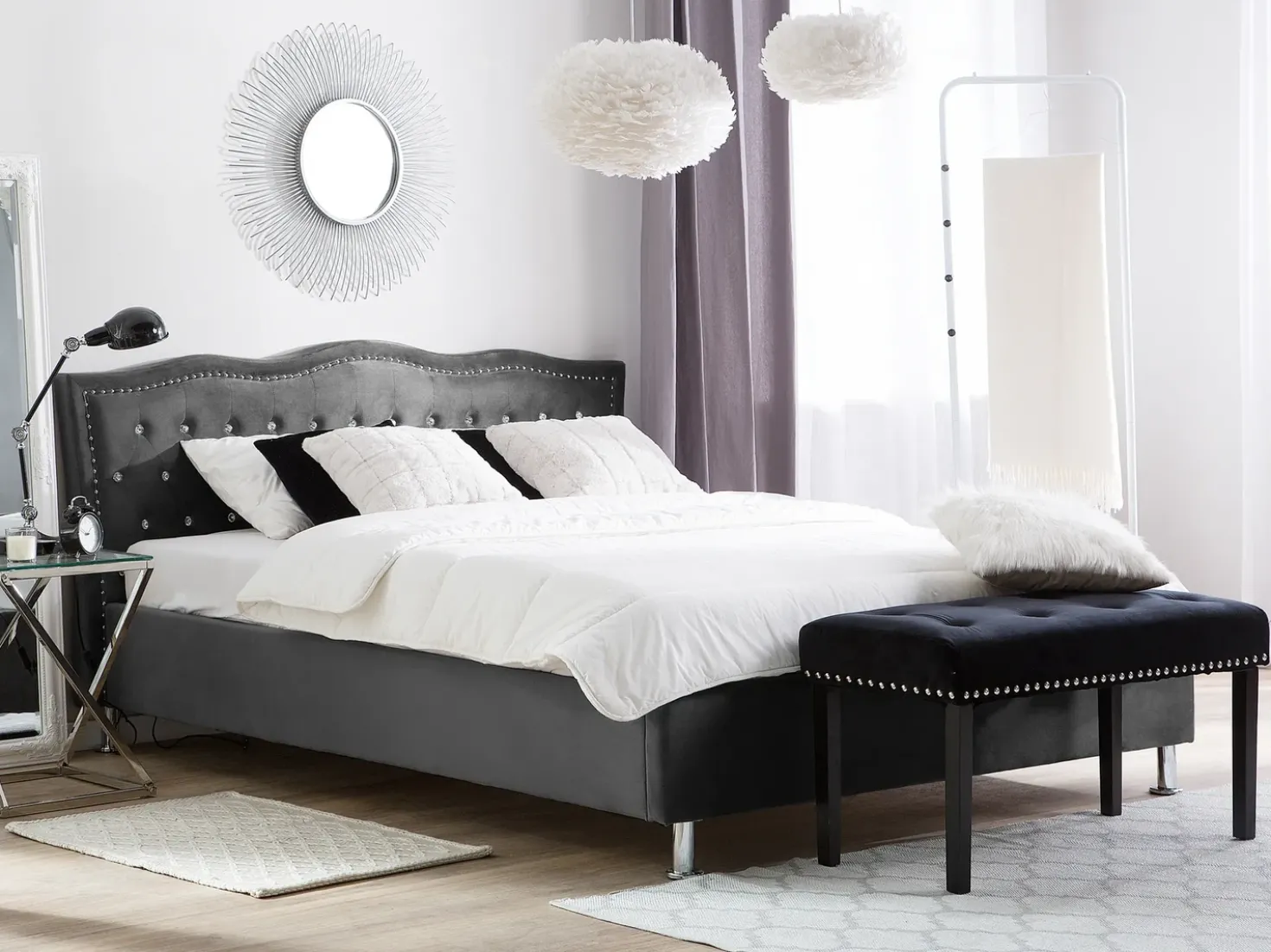 Letto contenitore Velluto METZ 160 x 200 cm Grigio scuro