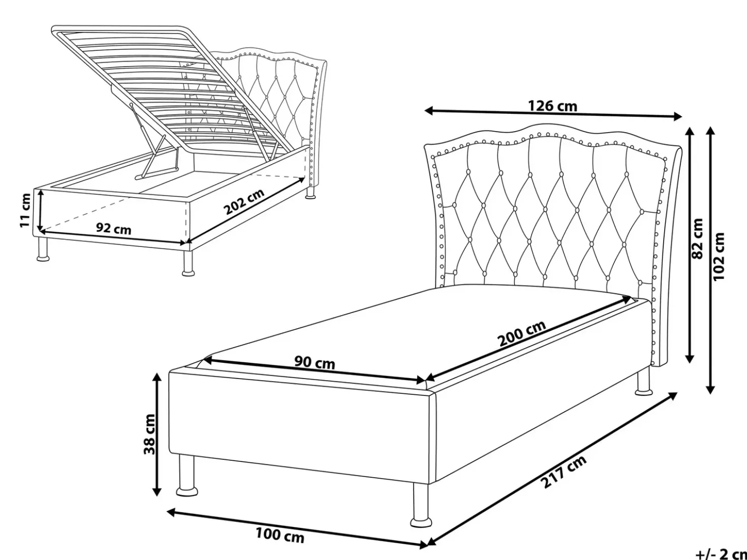 Letto contenitore Velluto METZ 90 x 200 cm Beige