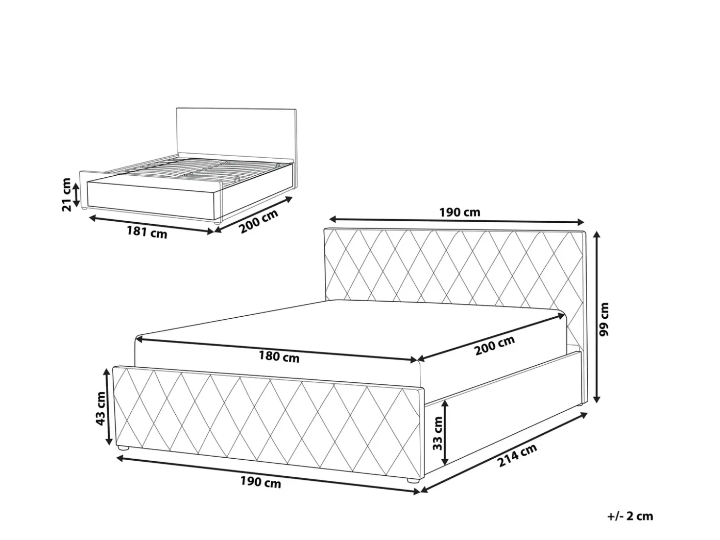 Letto contenitore Velluto ROCHEFORT 180 x 200 cm Beige
