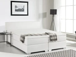 Discount Beliani Letto Continentale Pelle sintetica PRESIDENT 180 x 200 cm Bianco Bianco Argento