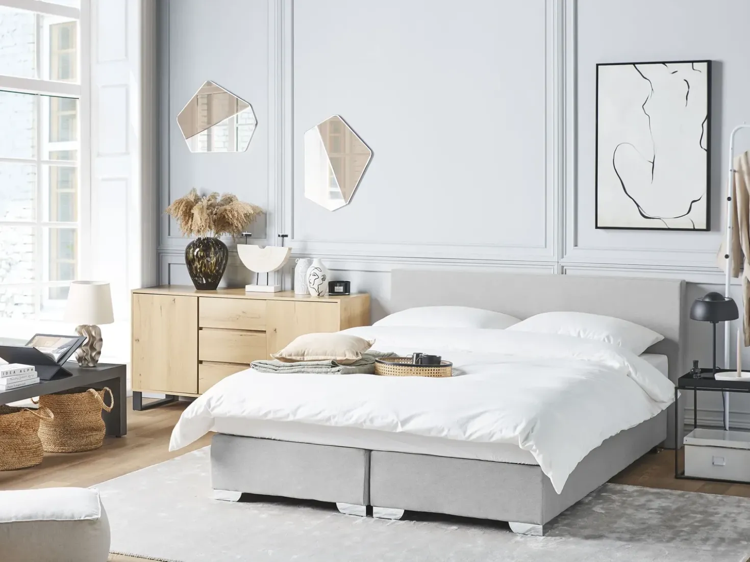 Letto Continentale Tessuto PRESIDENT 160 x 200 cm Grigio chiaro