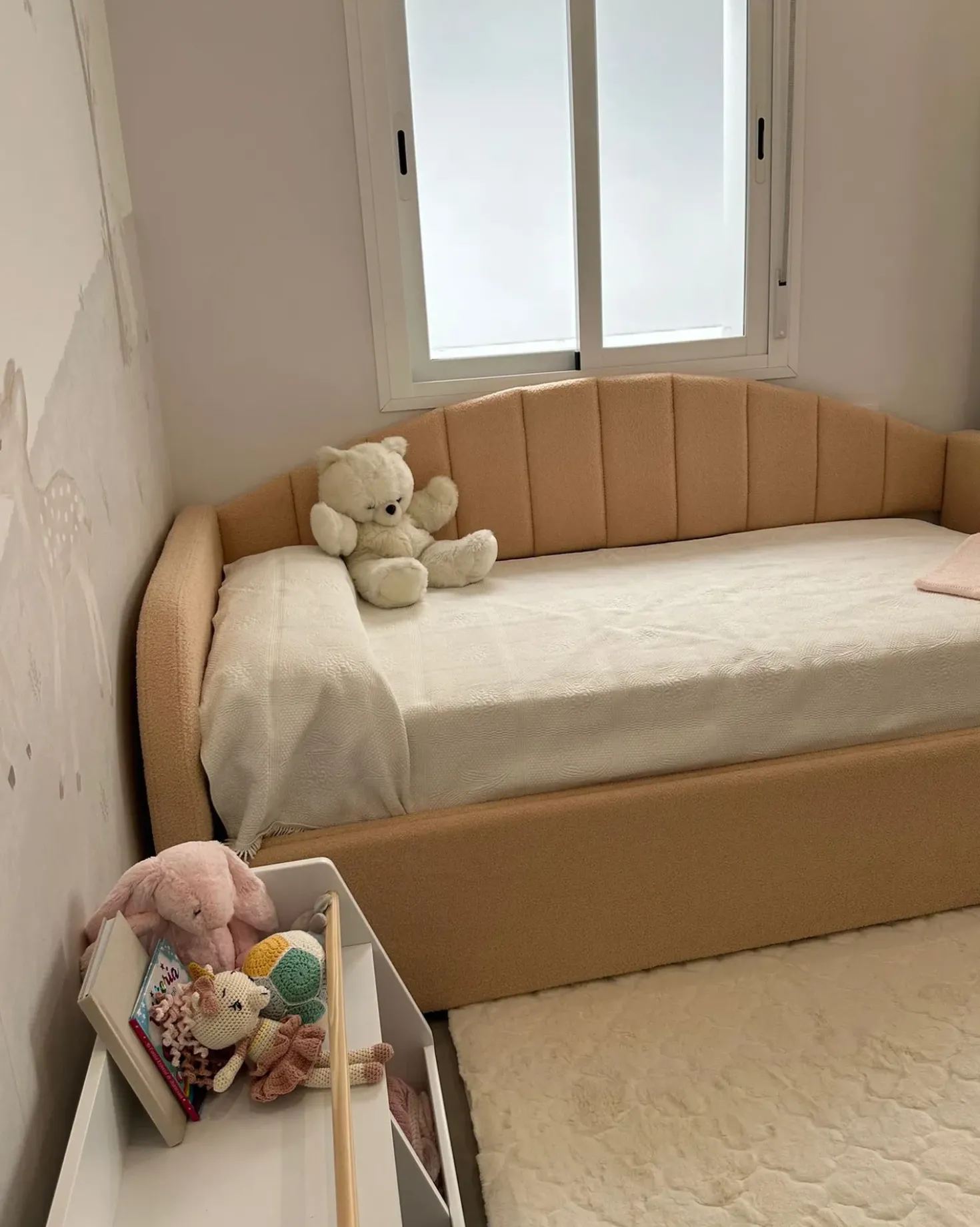 Letto estraibile Bouclé EYBURIE 90 x 200 cm Rosa pesca