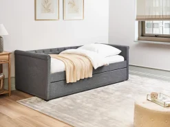 Outlet Beliani Letto estraibile Tessuto LIBOURNE 90 x 200 cm scuro Grigio