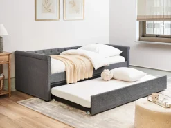 Outlet Beliani Letto estraibile Tessuto LIBOURNE 90 x 200 cm scuro Grigio