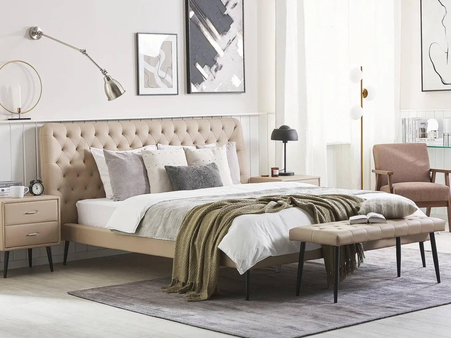 Letto Pelle sintetica ESSONNE 160 x 200 cm Beige