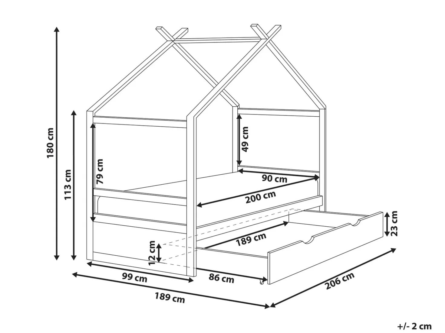 Letto per bambini Casa Legno di pino ORGEVAL 90 x 200 cm con contenitore Bianco