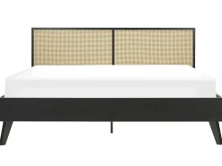 Discount Beliani Letto Rattan MONPAZIER 180 x 200 cm Nero Marrone Nero