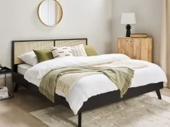 Discount Beliani Letto Rattan MONPAZIER 180 x 200 cm Nero Marrone Nero