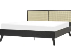 Discount Beliani Letto Rattan MONPAZIER 180 x 200 cm Nero Marrone Nero