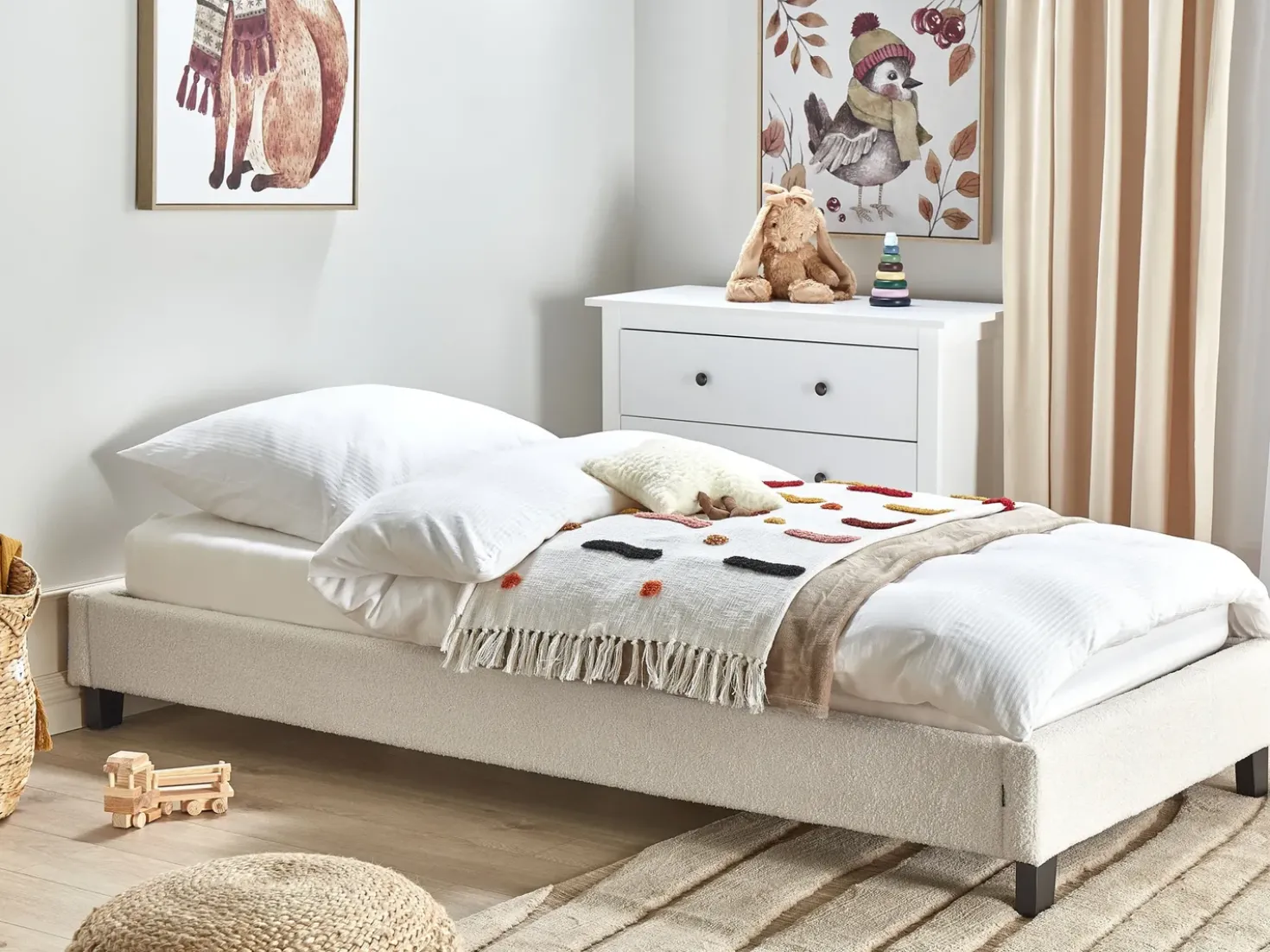 Letto senza testata Bouclé ROANNE 90 x 200 cm Beige chiaro