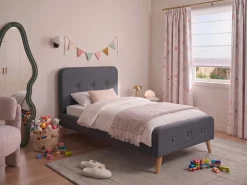 Discount Beliani Letto Tessuto RENNES 90 x 200 cm Grigio scuro Marrone Grigio