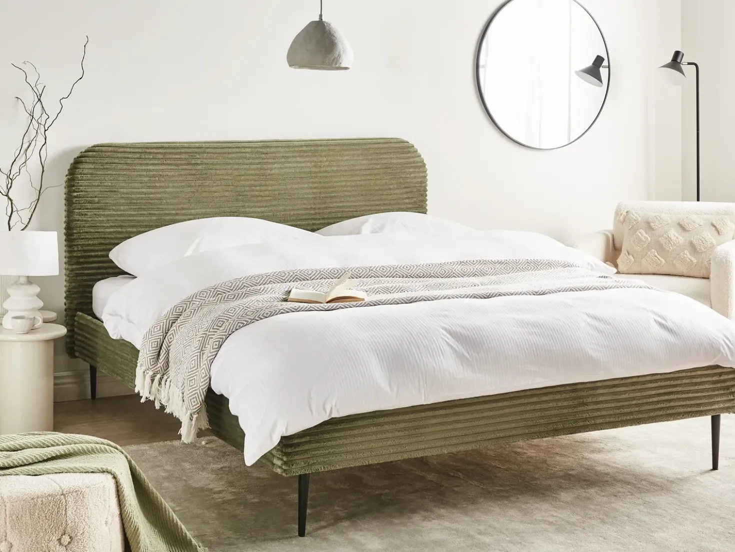 Letto Velluto a coste FLAYAT 160 x 200 cm Verde