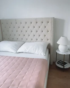 Letto Velluto LUBBON 160 x 200 cm Bianco sporco