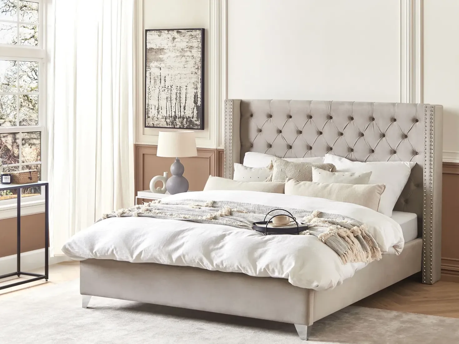 Letto Velluto LUBBON 180 x 200 cm Grigio chiaro