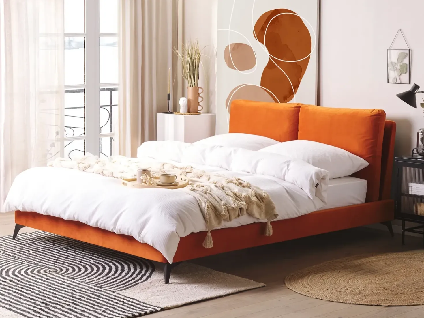 Letto Velluto MELLE 160 x 200 cm Arancione