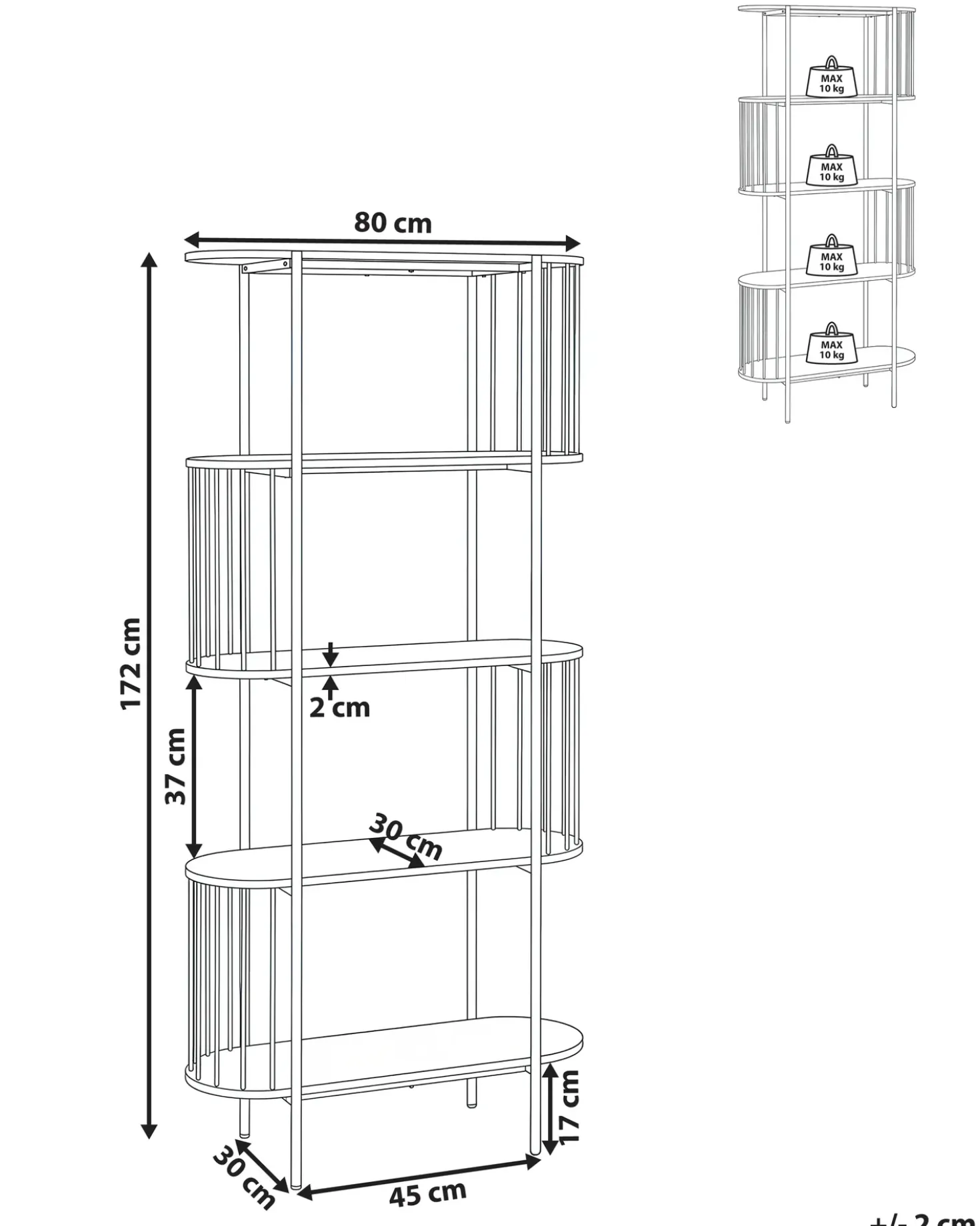 Libreria a 4 ripiani OREANA 172 cm Nero