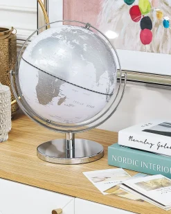 Beliani Mappamondo DRAKE Argento 33 cm Bianco Argento